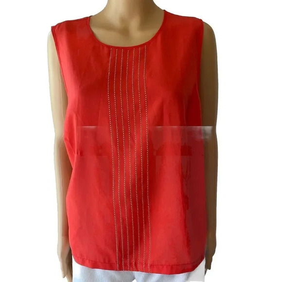 Michael Kors Womens Silky Red Sleeveless Tank Top Size 1X Gold Stud Light Casual - Picture 1 of 7